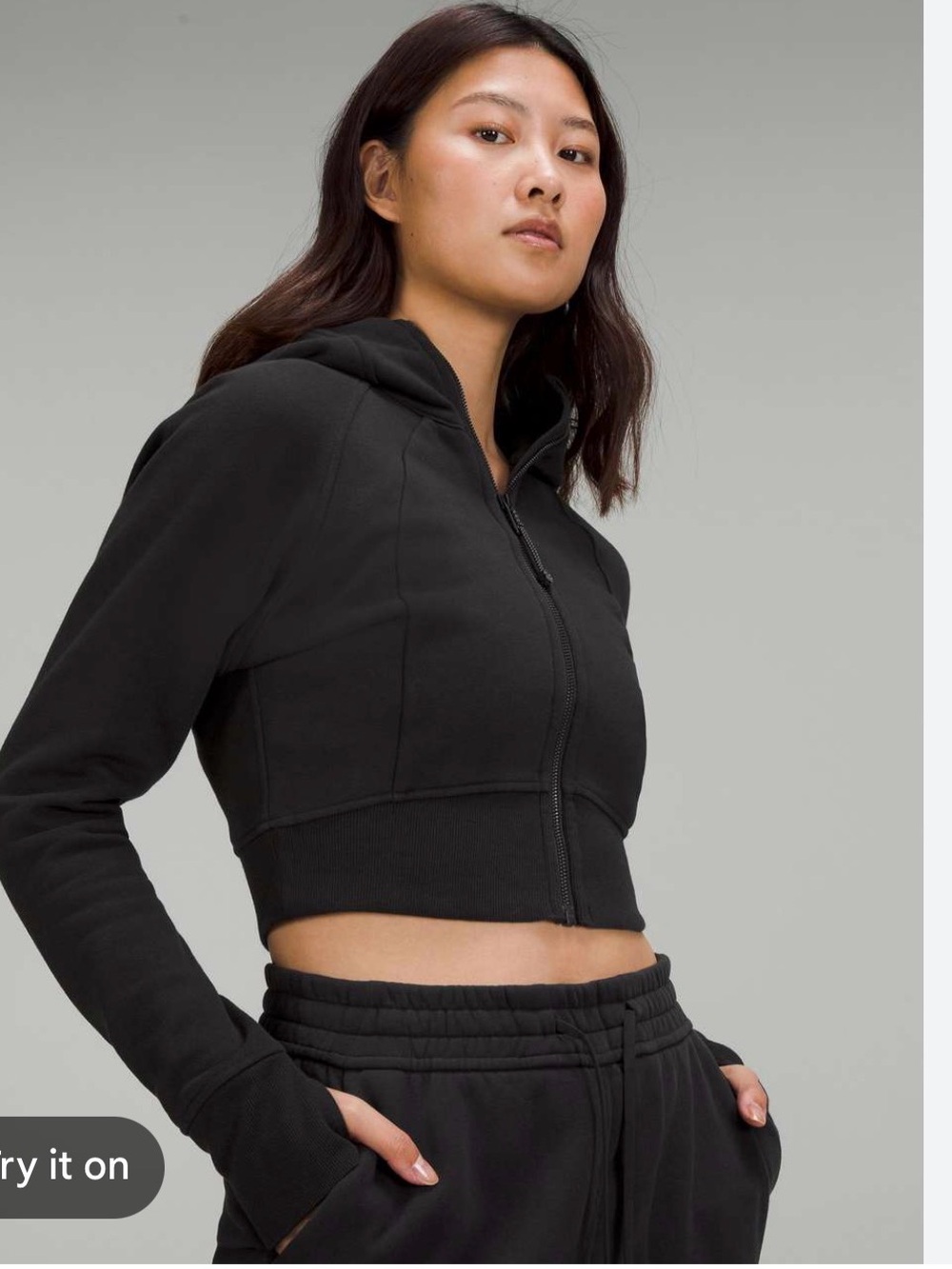 Lululemon Scuba Cropped Full Zip Hoodie Women Black